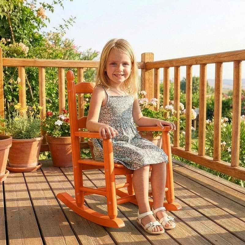 16 In. Kids Classic Solid Poplar Wood Rocking Chair, Egg-Shaped Seat For Ages 2–5 - 9' x 12'