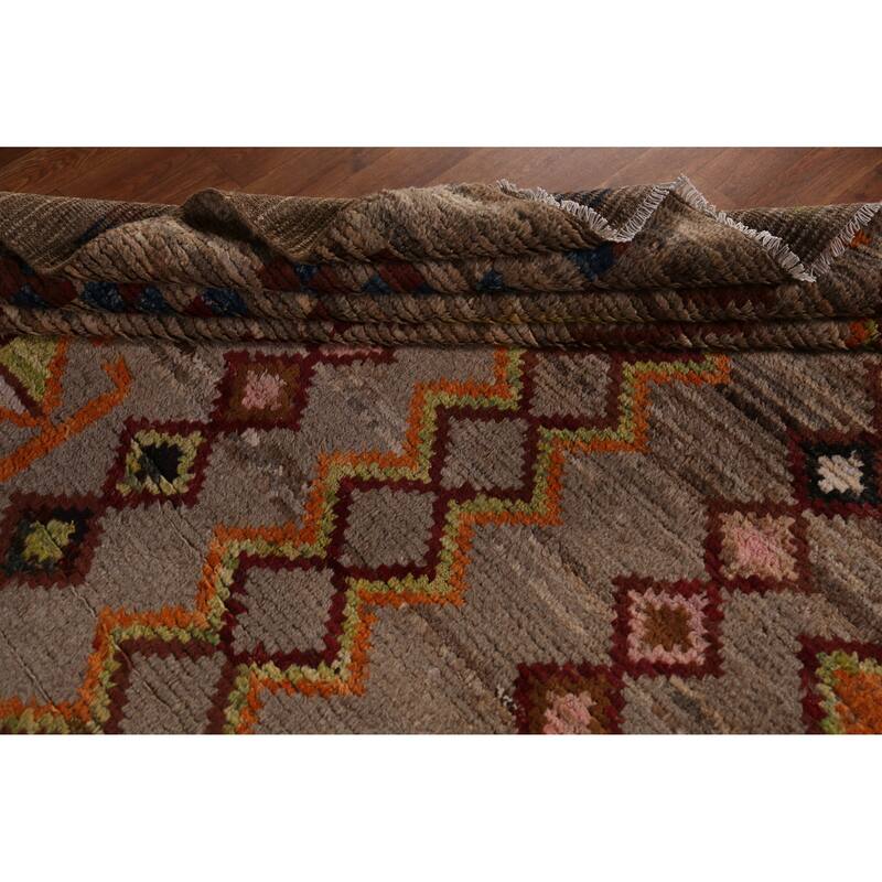 Geometric Brown Moroccan Oriental Area Rug Handmade Wool Carpet - 8'4" x 9'9"