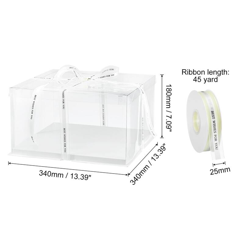 Clear Cake Box with Ribbon, 2Pcs 13"x13"x7" for 12 Inch Cake Packing - White - 13"x13"x7"