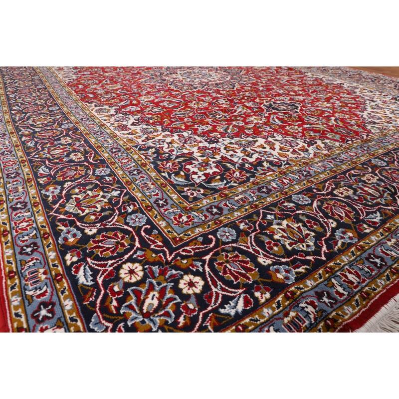 Floral Red Kashan Turkish Area Rug Machine Made Carpet - 9'6" x 12'6"