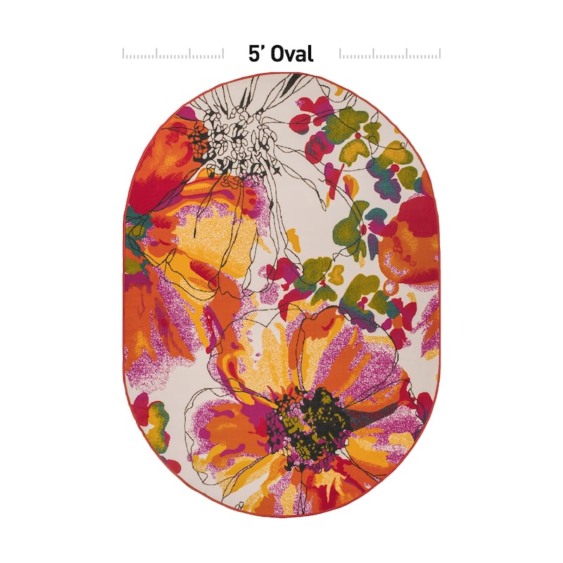World Rug Gallery Modern Bright Flowers Non-Slip Area Rug Multi
