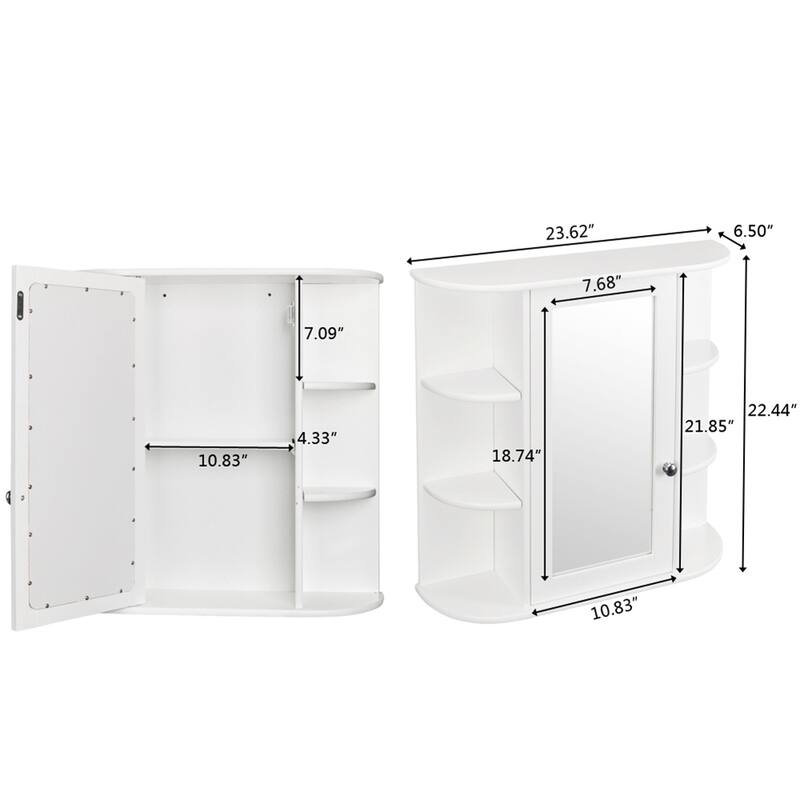 3-tier Shelf Single Door Mirror Bathroom Wall Mounted Cabinet