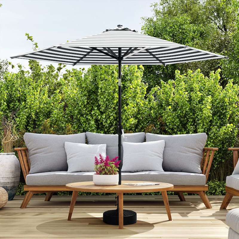 9FT Outdoor Patio Iron LegsTilt-Adjustable Round Tilting Umbrella