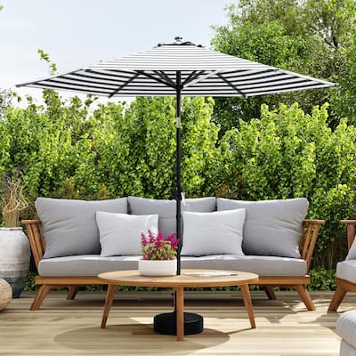 9FT Outdoor Patio Iron LegsTilt-Adjustable Round Tilting Umbrella