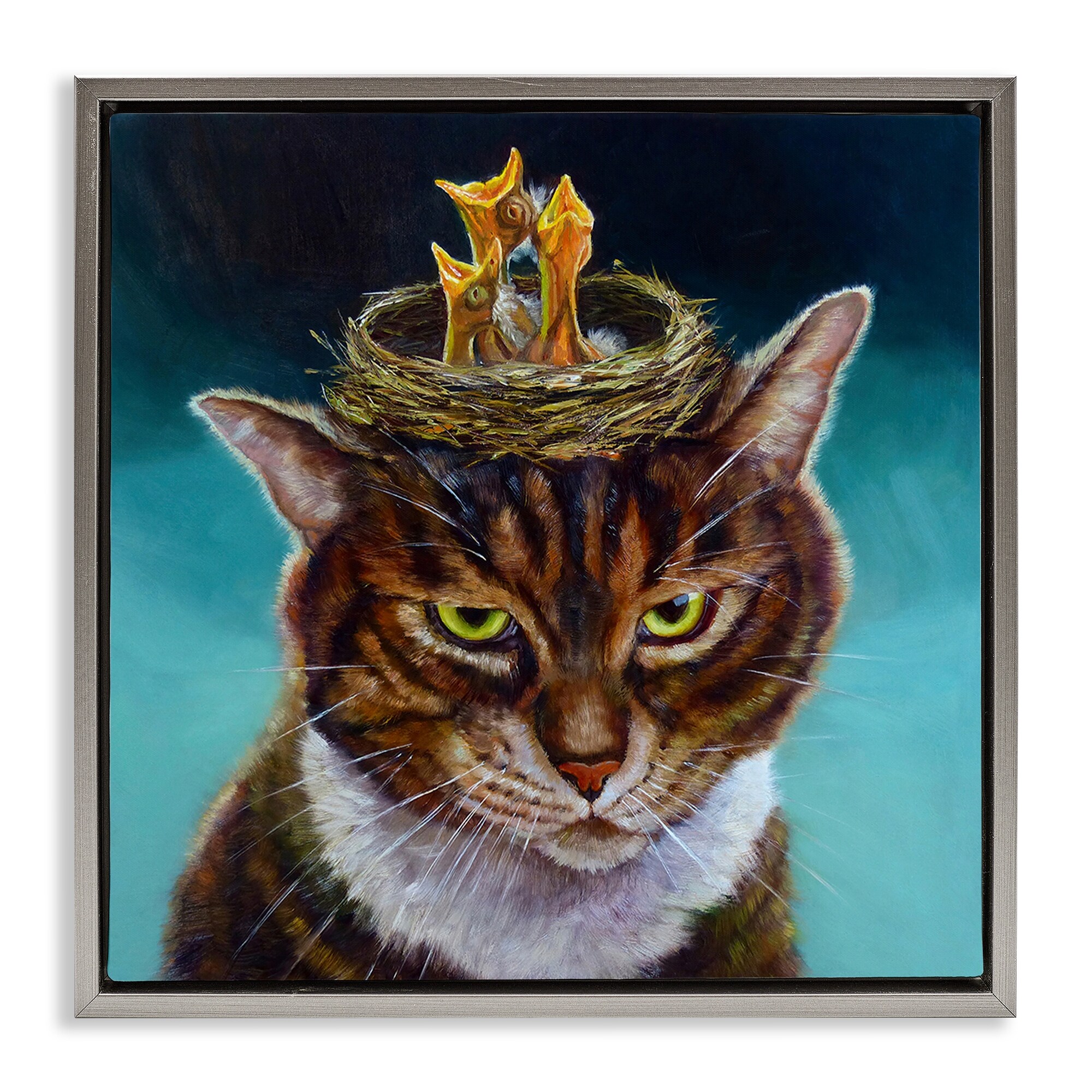 Stupell Cat with Bird Nest Framed Floater Canvas Wall Art Design By Lucia Heffernan