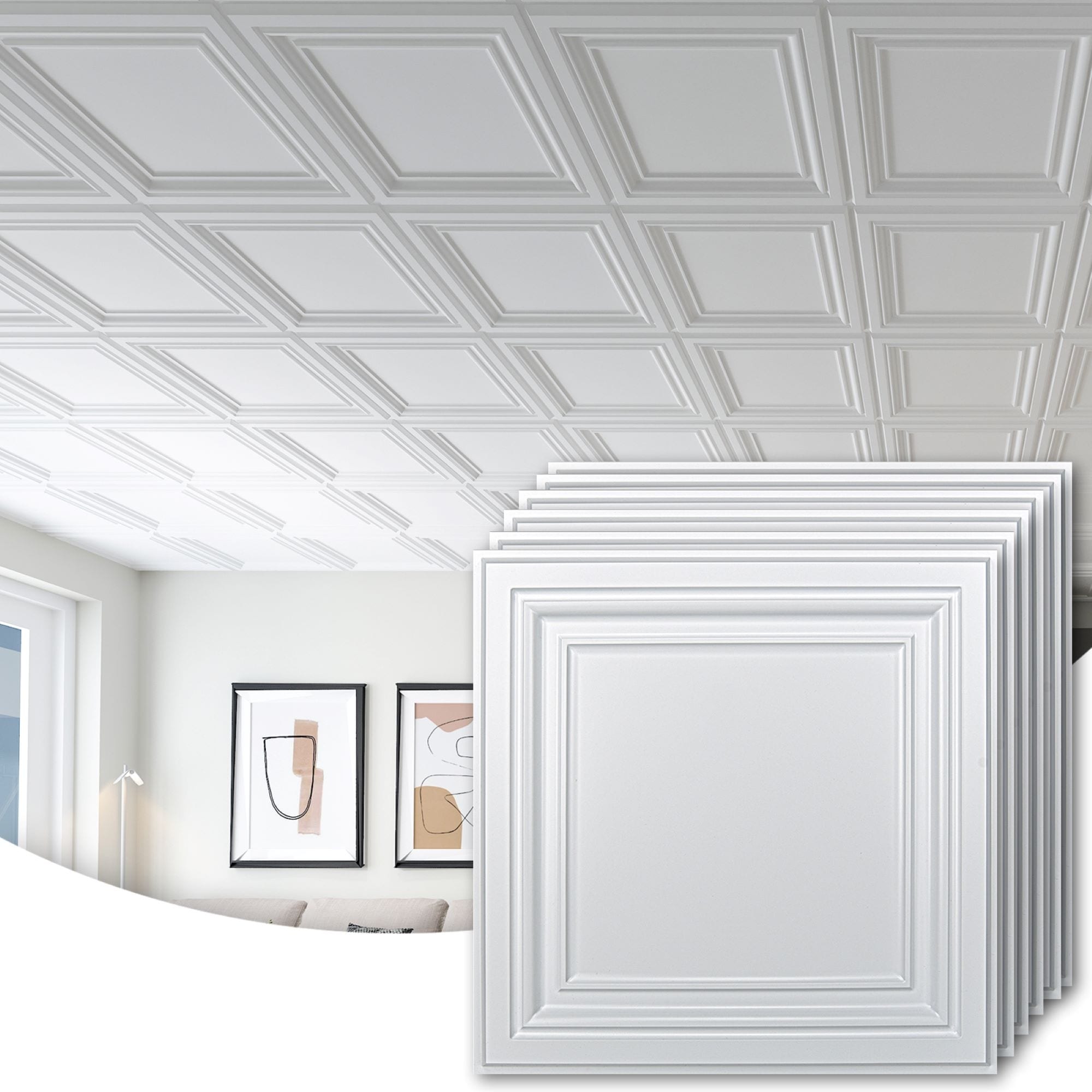 Art3d 2x2 PVC Decorative Suspended Ceiling Tiles,Glue-up Ceiling ...