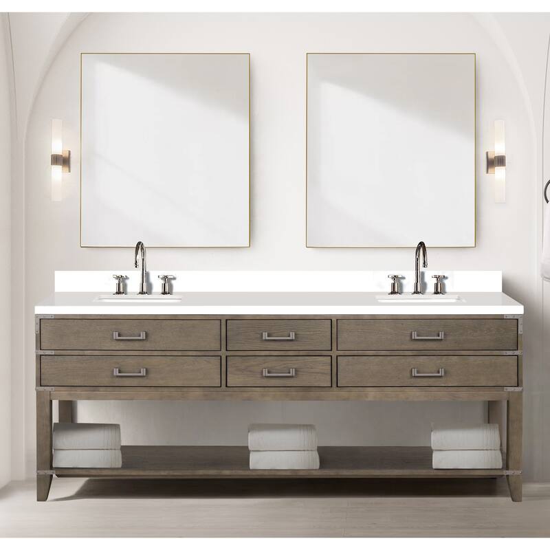 Norwalk 60 in W x 22 in D Black Oak Double Bath Vanity, Cultured Marble Top, Faucet Set, and 28 in Mirrors
