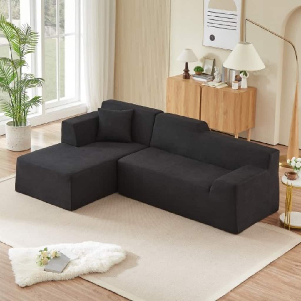 96.46" L-Shaped Corduroy Sectional Sofa, No Assembled Required
