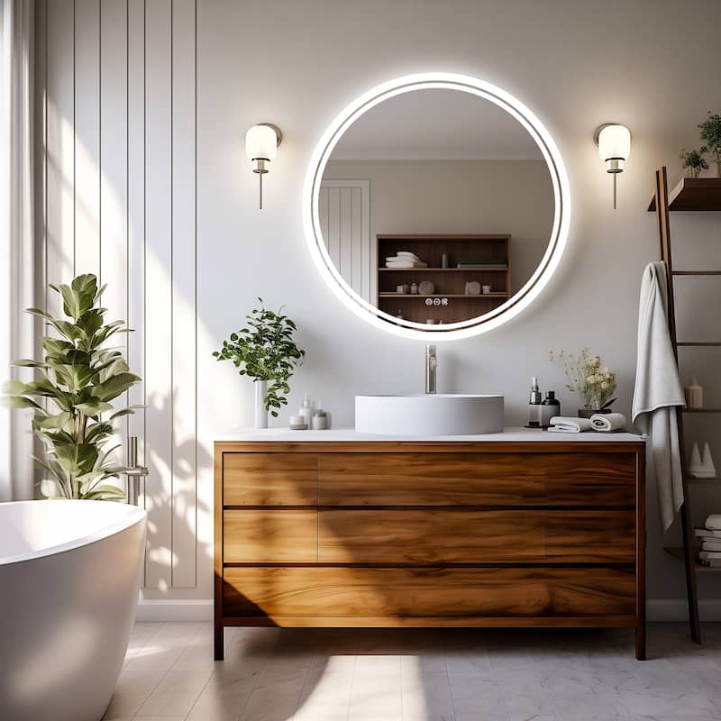 Round LED Illuminated Bathroom Mirror Makeup Shaving Anti-Fog