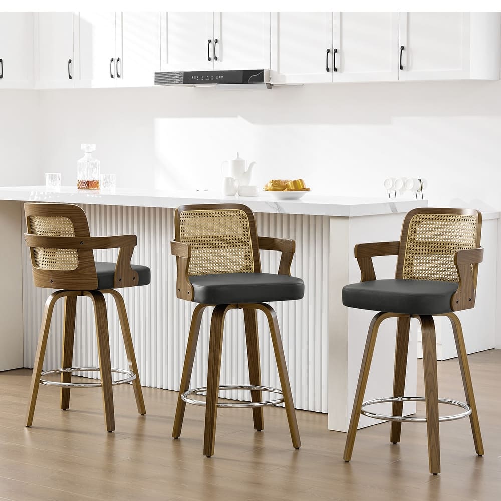 Upholstered Wood Swivel Counter Height Barstool with Arms