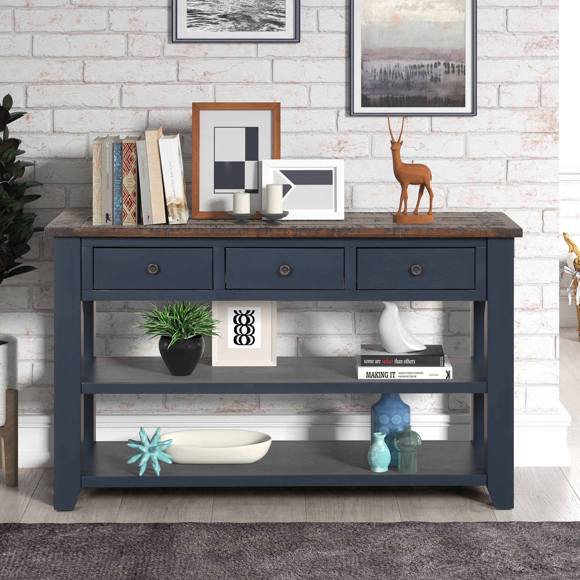 48'' Solid Pine Wood Top Console Table