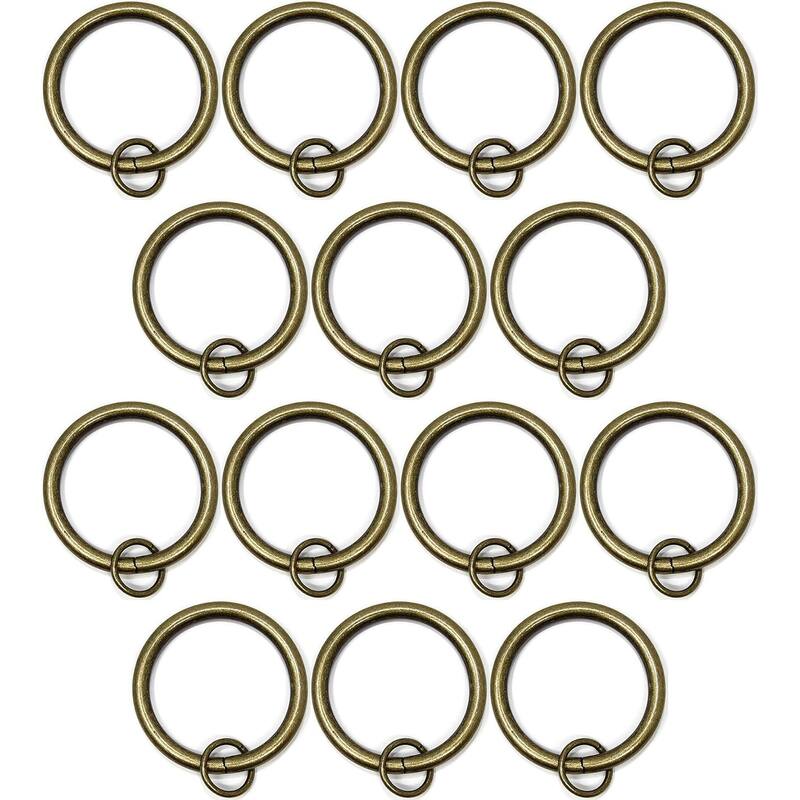 Set of 14 Solid Metal Window Drapery Curtain Panel Ring with Eyelet, 1.5" Inner Diameter, Fits Up to 1.25" Rod - Antique Brass - Brass Finish