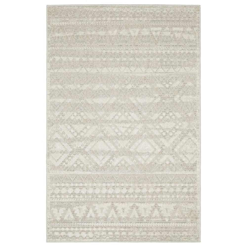 Style Haven Thassos Tone-on-Tone Tribal Ivory Mixed Pile Area Rug