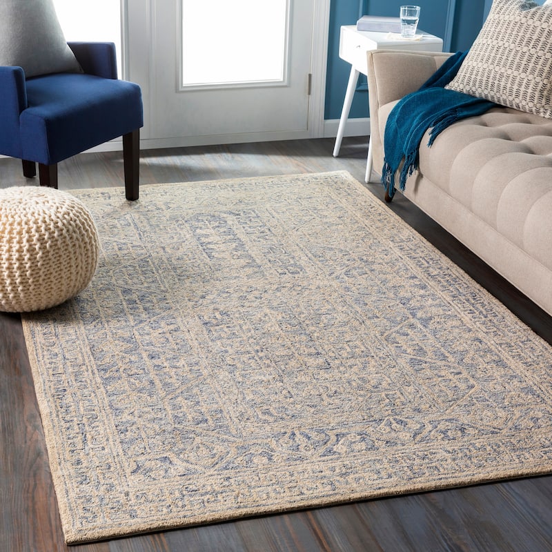 Livabliss Nesta Handmade Distressed Tribal Wool Area Rug - Blue - 6' x 9'