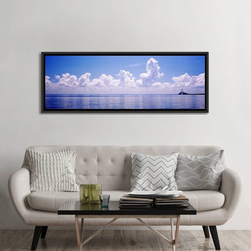 iCanvas "Seascape with a suspension bridge in the background, Sunshine Skyway Bridge" by Panoramic Images Framed Canvas Print