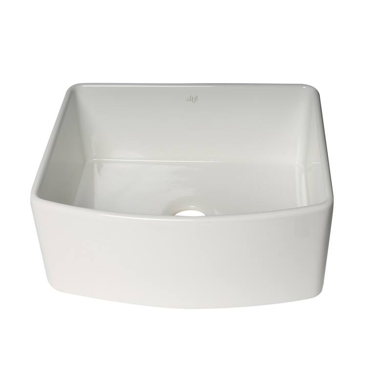 ALFI Brand White Smooth Curved Apron 24" x 20" Single Bowl Fireclay Farm Sink with Grid