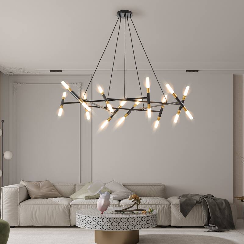 Modern Simple Chandelier with Frosted Tubes, Black Cords, for Dining Room, Living Room and Kitchen Island, Bulb Not Included