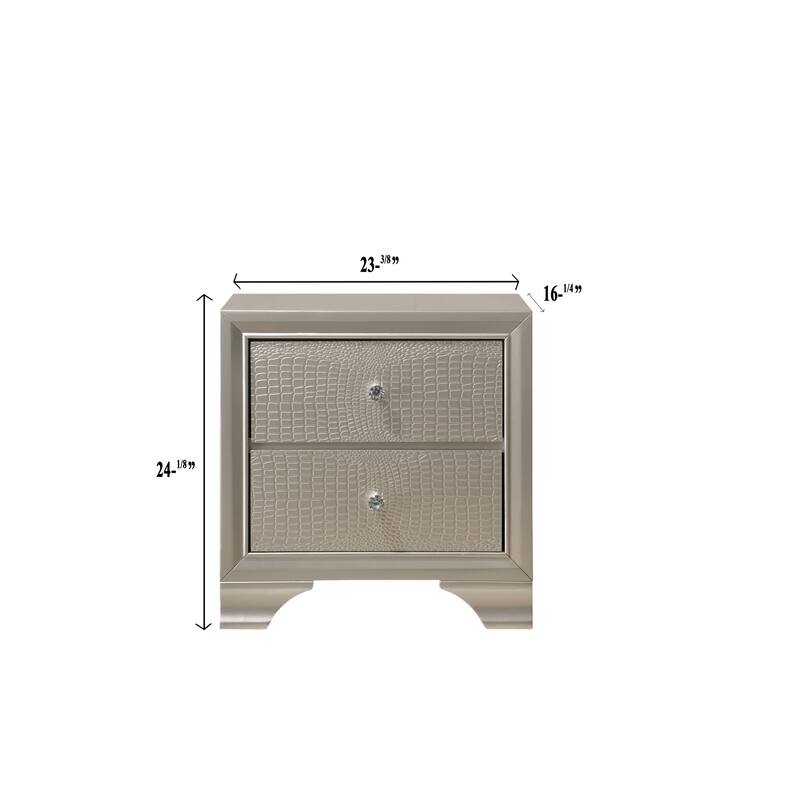 1pc Modern Glam Style Two Drawer Nightstand Embossed Crocodile Pattern