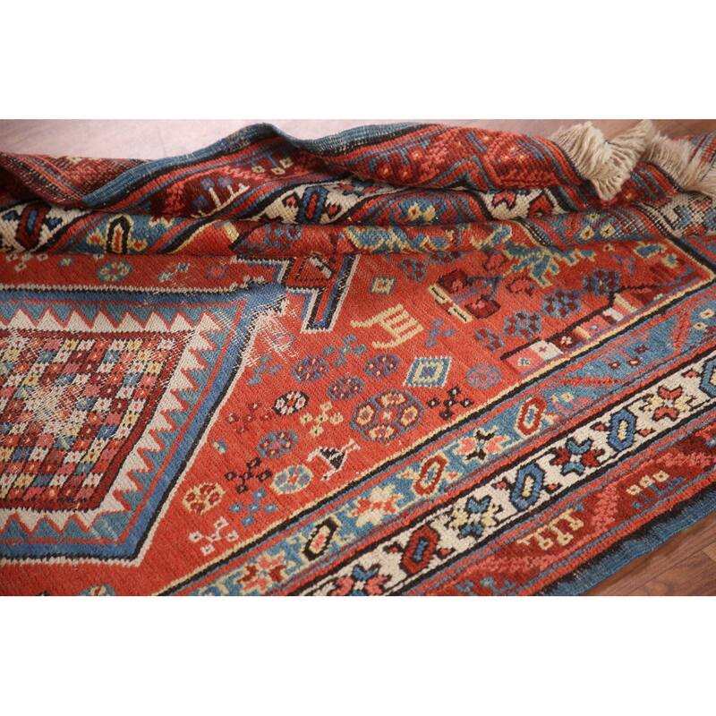 Red Antique Heriz Bakhshayesh Persian Runner Rug Handmade Wool Carpet - 3'3"x 15'8"