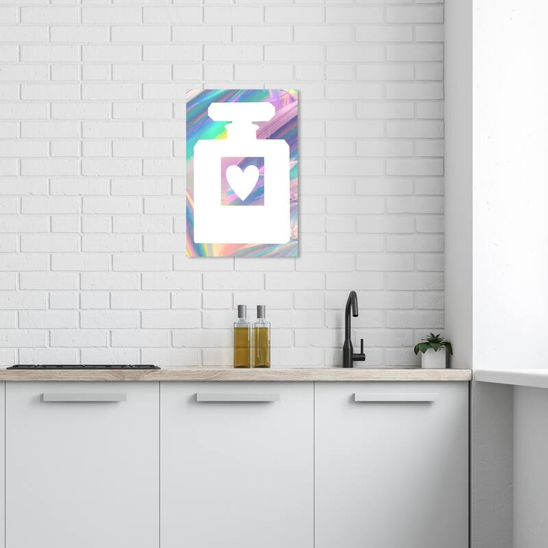 Wynwood Studio Canvas Fashion and Glam Holo Eau de Parfum Inverted White and Metallic Pink Glam Wall Art Canvas Print - 24 x 16