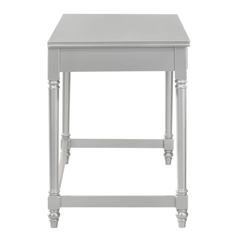 Nexles Glam Silver Wood 1-Drawer Desk with Chair Set by Furniture of America