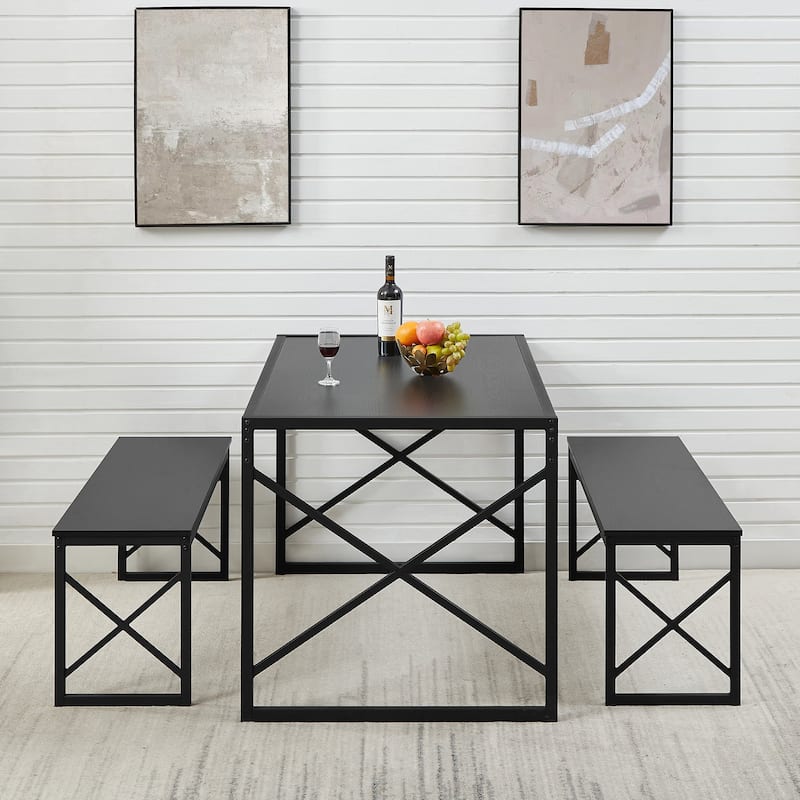 Javlergo 3-Piece Dining Table Set, 43"/55" Modern Wood Table Top Dining Table Set with Bench