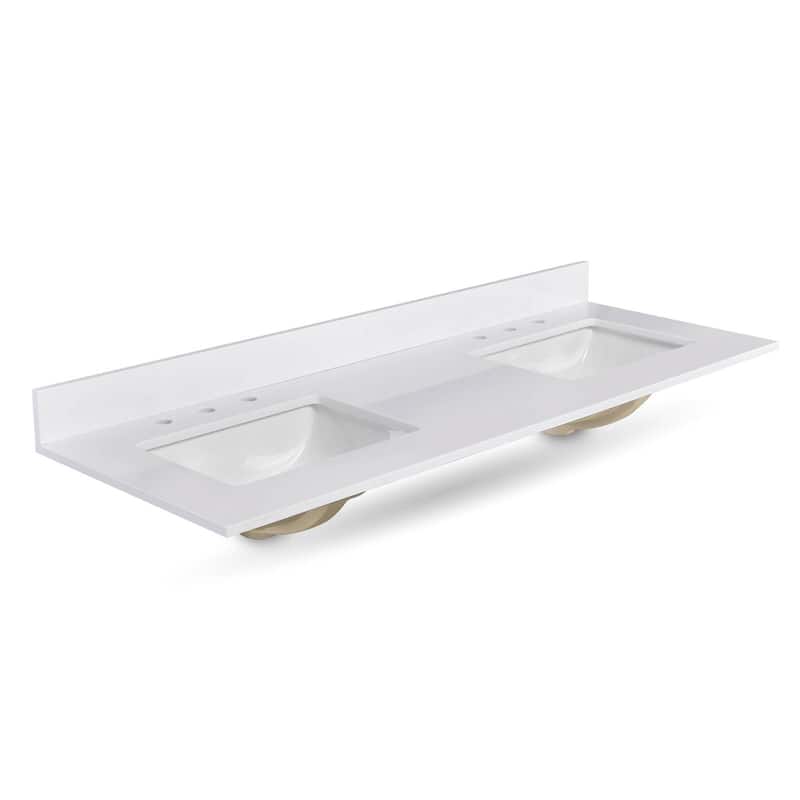 Icelume White 60 inch Cultured Marble Bathroom Vanity Top - 60 in. top with double sink