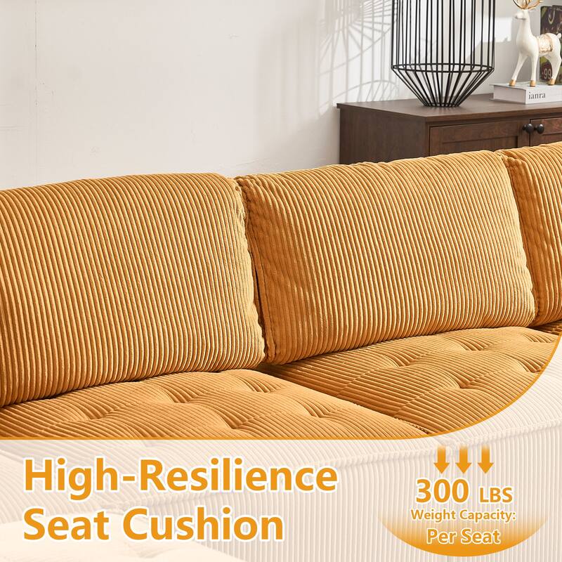 Ergonomic Lounge Modular Couch Corduroy Sectional Sofa with Deep Seat Ottoman Chaise and High-Rebound Thick Cushions