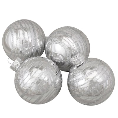 Set of 4 Silver Christmas Ball Ornaments 2.5" (67mm)