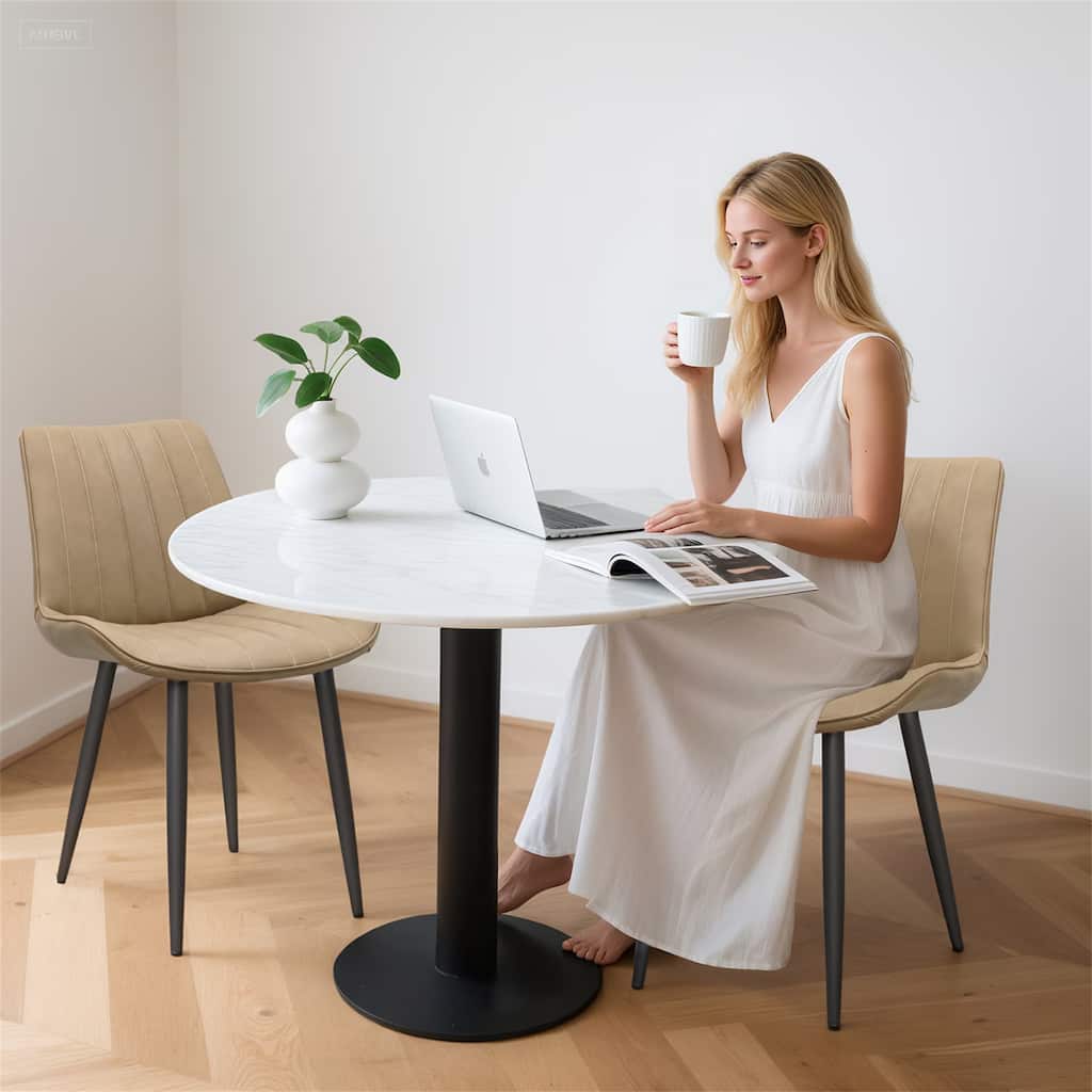 Set of 6 Wave Pattern Upholstered Armless PU Leather Dining Chairs