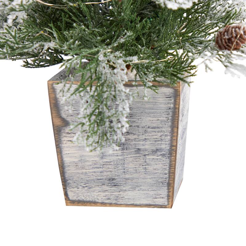 2’ Pre-Lit Frosted Artificial Christmas Potted Tree with Pinecones, Clear Lights - 2 Foot
