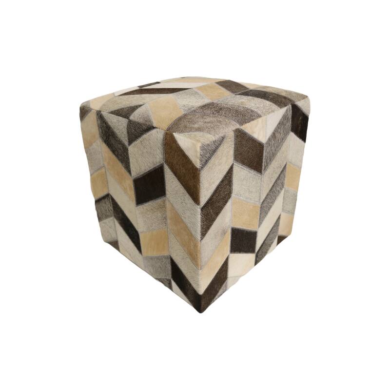 Home&Manor Lugo 16" Cowhide Leather Cube Pouf