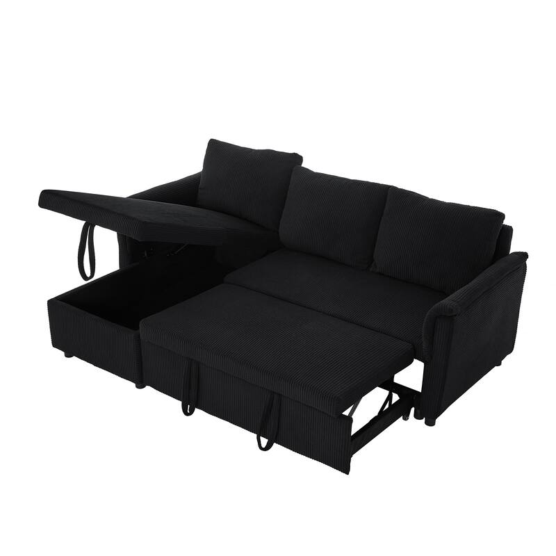 Anmytek Modular sSectional Sleeper Convertible Loveseat with Storage Chaise Corduroy Pull Out Bed Reclining Backrest