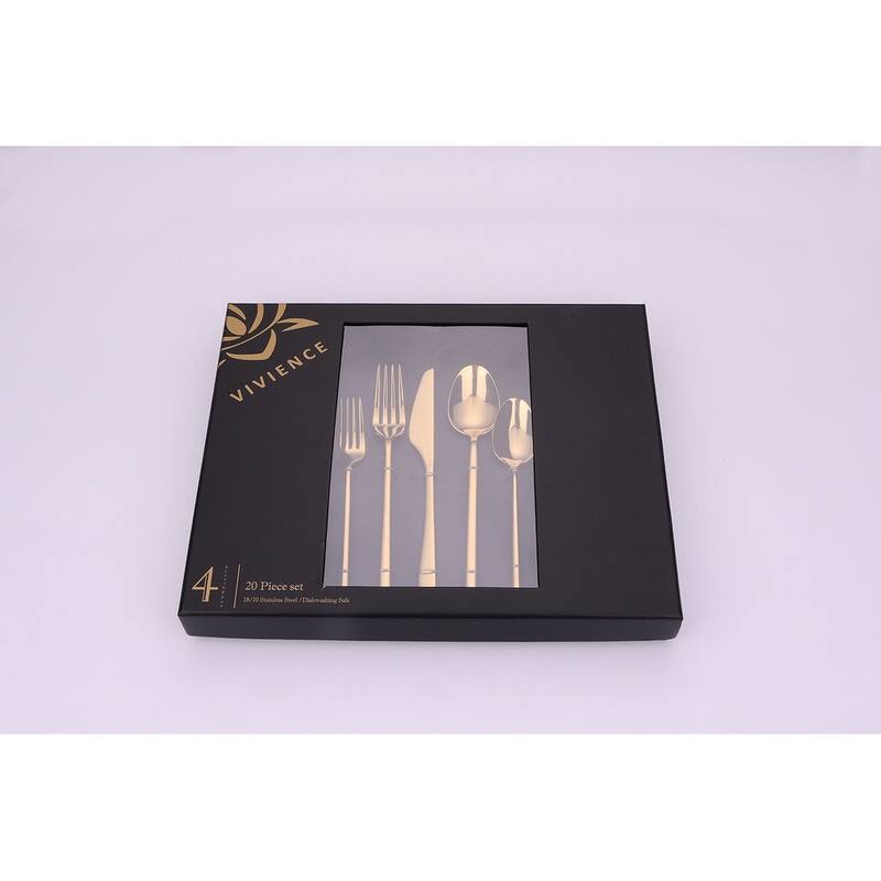 20 Pc Flatware Set Gold With Twisted Handles - Service For 4 - 20 Pc