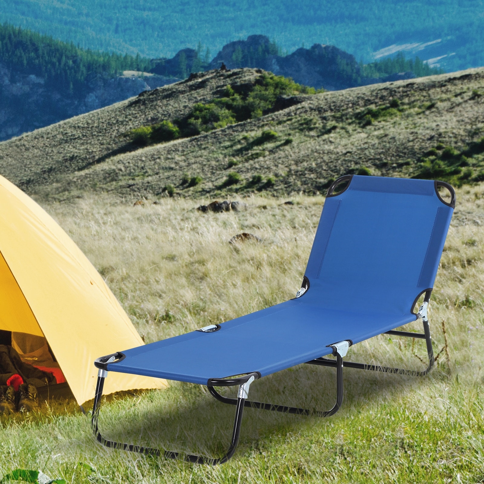 Outdoor Sun Tanning Chairs Portable Folding Camping Chaise Lounge Chair Poolside Breathable Mesh Lounger Chair