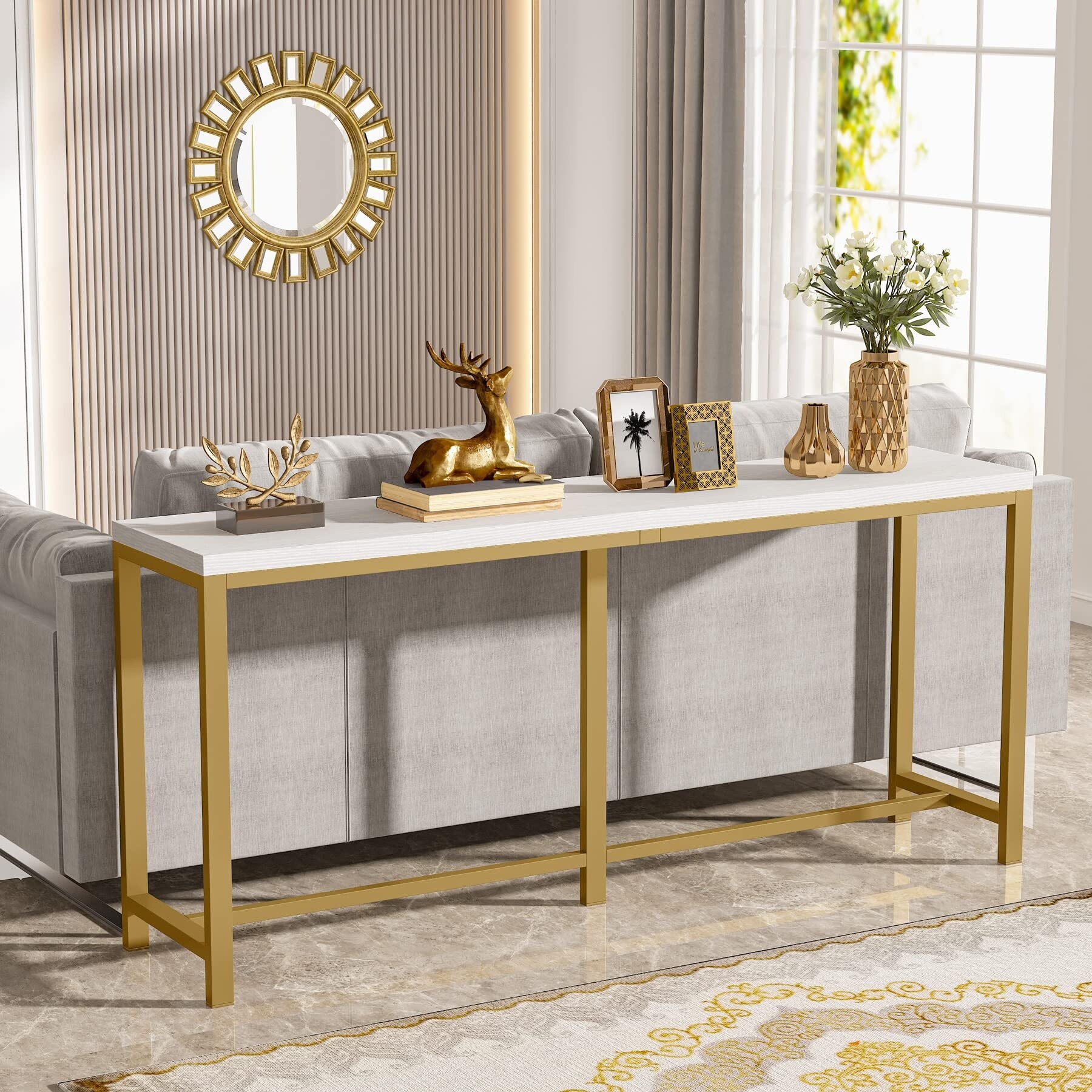 Extra Long Sofa Table, Modern Gold Console Table Behind Couch