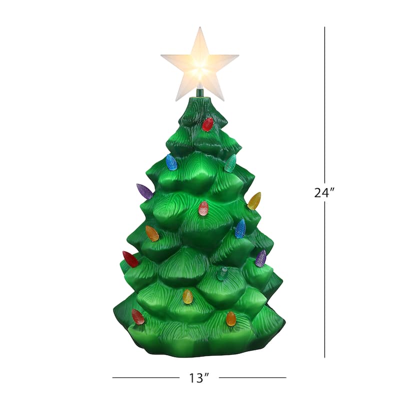 24" Outdoor Lit Blow Mold Tree - Green