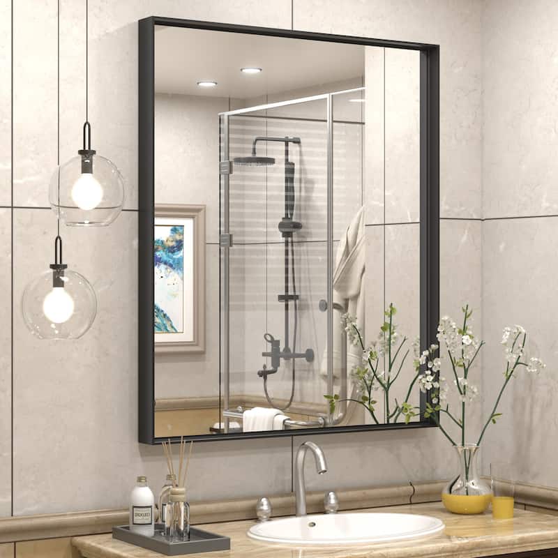 Extra Large Metal Frame Wall Mirror Black Tempered Glass for Bathroom