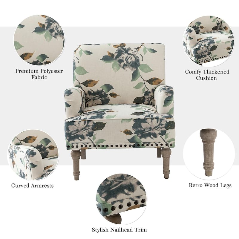 Pavia Traditional Floral Fabric Design Upholstered Accent Armchair with Nailhead Trim Set of 2 by HULALA HOME