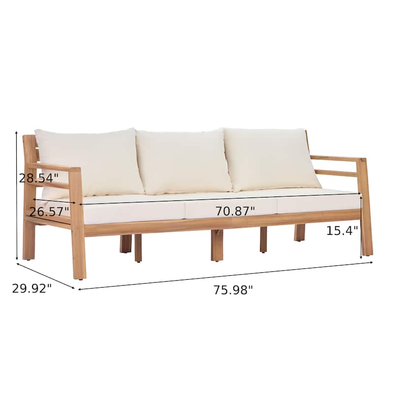 Christopher Knight Home - Classic 76" W Outdoor Solid Wood 3-Seater Sofa with Curved Backrest and Water-Resistant Cushions