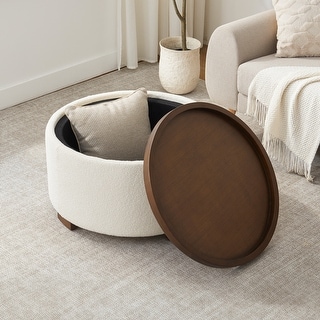 Huimo Modern round wooden tray Ottoman with Storage