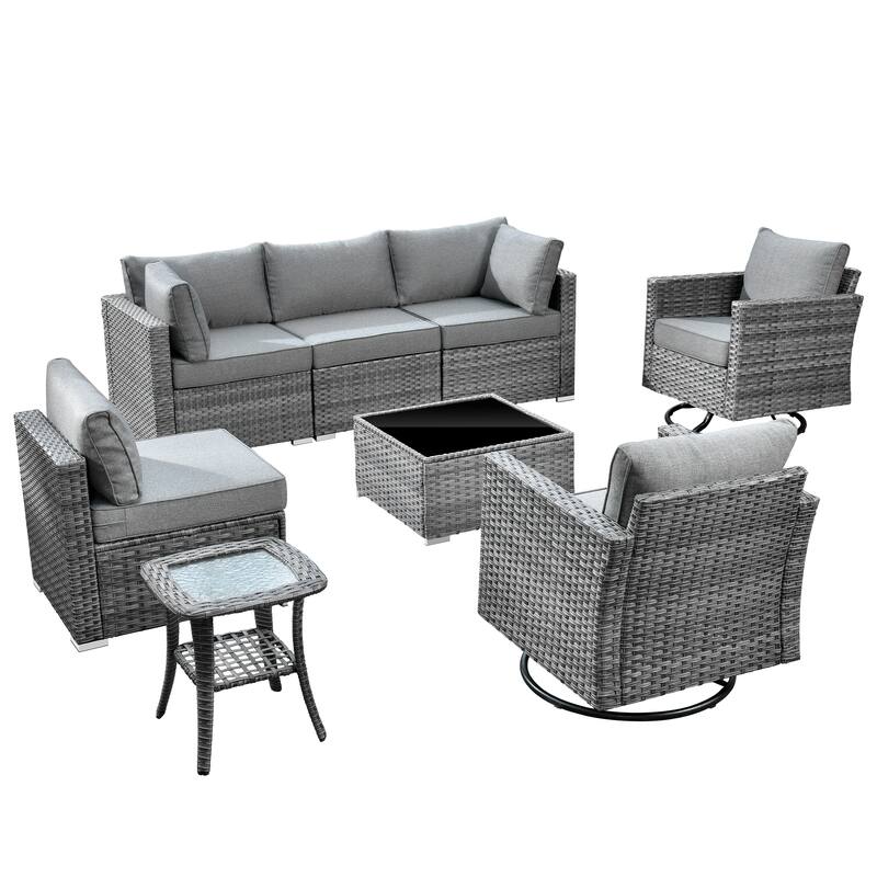 XIZZI 8-piece Patio Wicker Furniture Set with Swivel Chair
