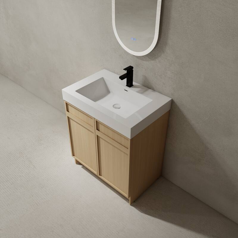 Bathroom Vanity with Resin Sink, Soft-Close Door Hinges, Adjustable Shelf, Scratch & Water-Resistant Melamine