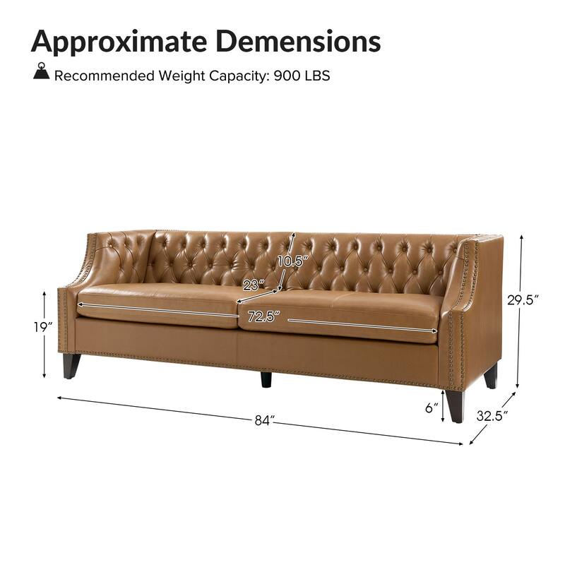 Eugène Transitional Genuine Leather Tufted Design Sofa with Solid Wood Legs by HULALA HOME