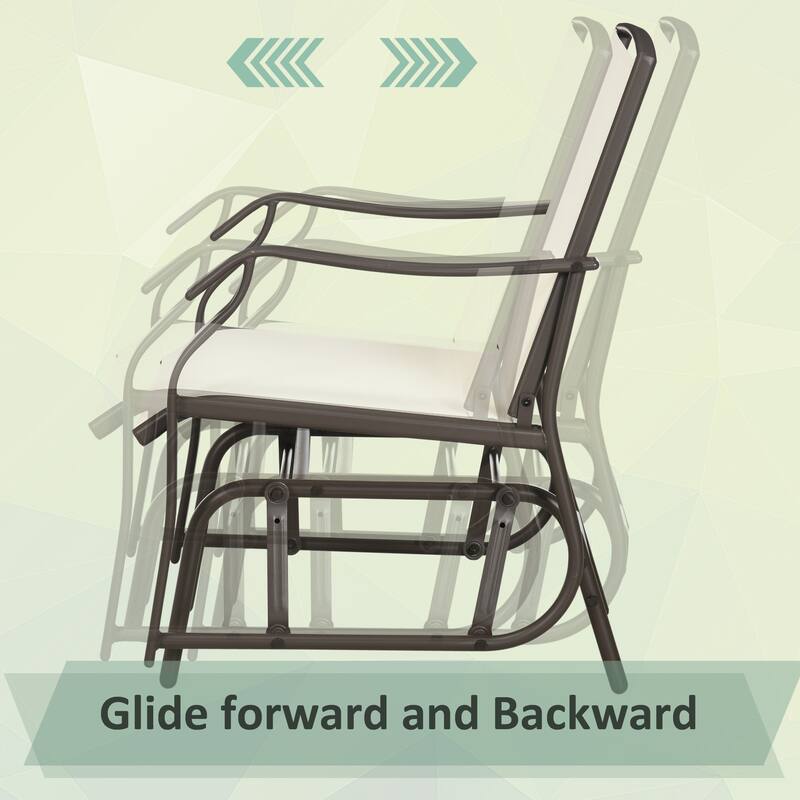 3-Piece Outdoor Rocking Glider Set with Glass Side Table, Cream White Patio Chairs with Breathable Mesh and Steel Frame