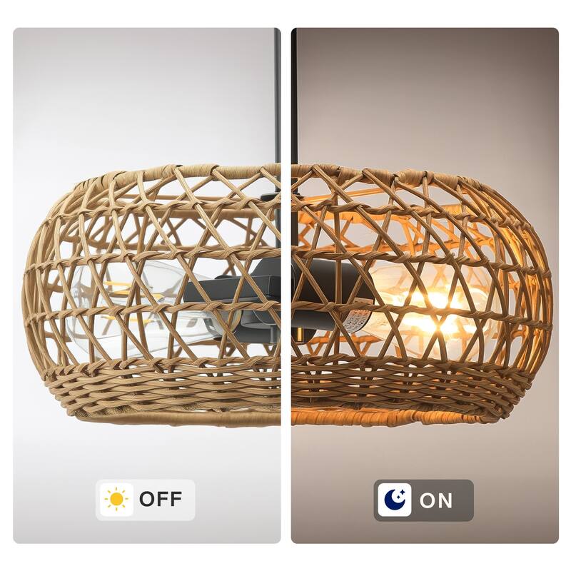 2-Light Hand Woven Pendant Rustic Hanging Lighting for Kitchen Island Bedroom, Dining Room, Living Room, Entryway - N/A