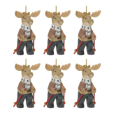 Set of 6 Moose on Ski Christmas Ornaments 5.5"