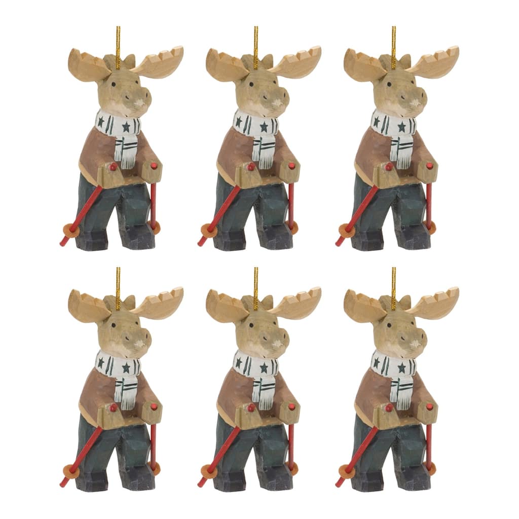 Set of 6 Moose on Ski Christmas Ornaments 5.5"