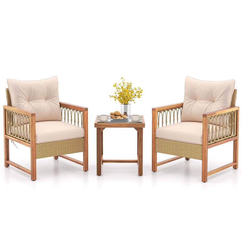 Costway 3 PCS Patio Furniture Set Outdoor PE Wicker Conversation - See Details