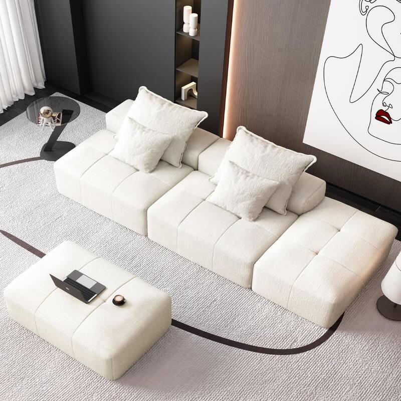 Modern Oversized Modular Chenille Sectional Sofa with 2 Ottomans and 2 Seat, 4 Pillows for Living Room